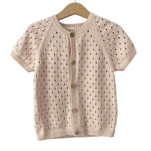 Fin & Vince Pink Open Knit Short Sleeve Cardigan - 4/5